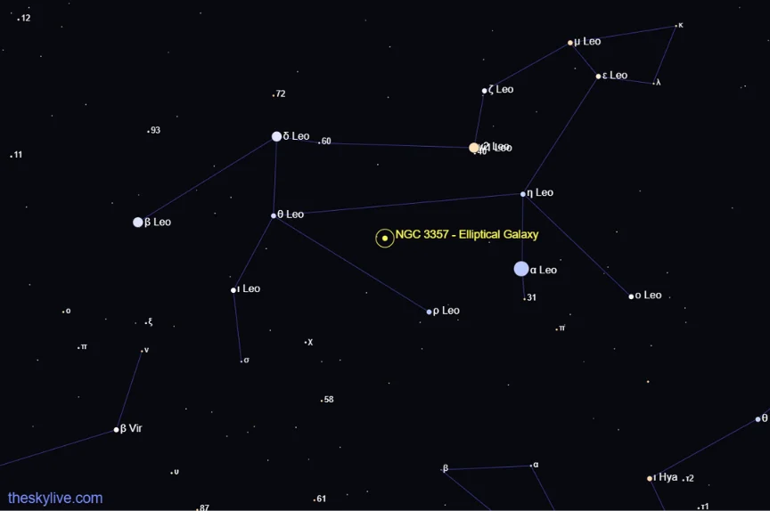 Galaktik Yamyam: NGC 3357 - Aslan Takımyıldızı'ndaki Eliptik Galaksi için bulucu haritası.